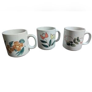 3 Vintage Floral Ceramic Mug Set - Multicolor